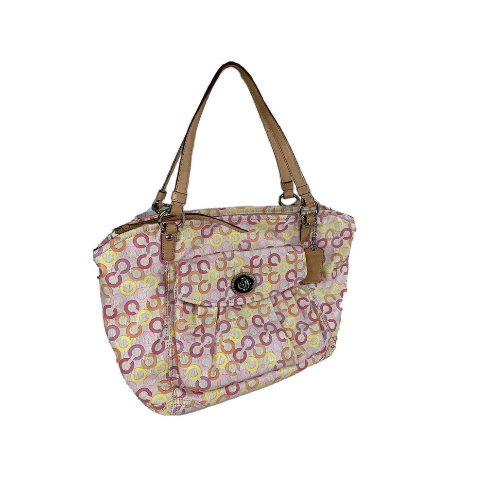 COACH Leah Signature Op Art Muti-color CC Shopper Tote Bag 13142 READ